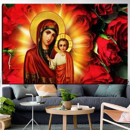 Religious Icon diy diamond painting Virgin and son Red Rose 5d diamond embroidery full rhinestone cross stitch Mosaic,EE1951