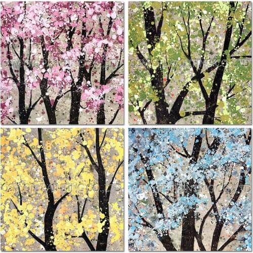High Skills Artist Handmade Season Trees Oil Painting on Canvas Colorful Flower Oil Painting for Living Room Wall Art Pictures