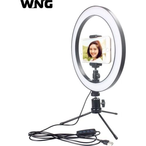 26cm 10 inch Dimmable LED Ring Light Video Light with Clip Selfie Stick Tabletop Tripod for Youtube Photo Shooting Live TikTok