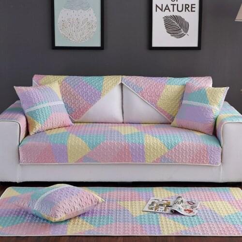 Colorful Geometric Sofa Cover Cotton Non-Slip Sofa Towel Chair Covers Mats Living / Drawing Room Decorative L-shaped