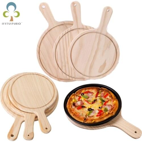 Round Pizza Plate Mold Pizza Pan Tray Pizza board Round with Hand Wooden Baking Cake Bakeware Tool Pizza Stone Cutting Board ZXH