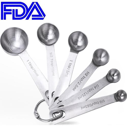 6Pcs/Set 0.63/1.25/2.5/5/7.5/15ml Stainless Steel Spoon Measuring Accurate Measurement Seasoning Measuring Spoon Kitchen Tool