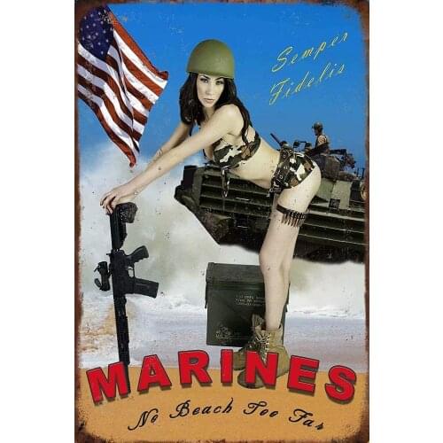 Metal Sign Retro tin Painting Military Beauty war Girl 8x12 inches