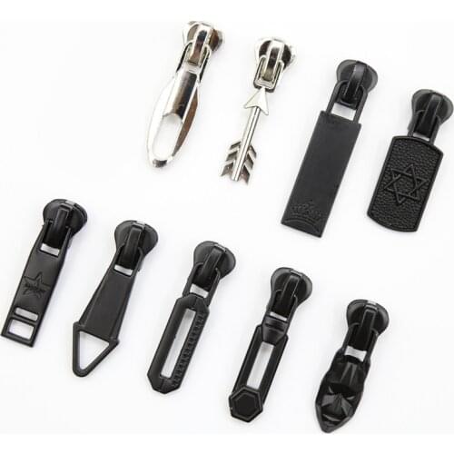 6pcs 5# Black Metal Zipper Head Reverse Installation for Nylon Zipper Slider Zip Repari Kit DIY Bags Garment Sewing Accessories