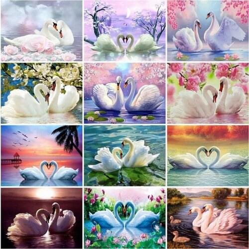 MomoArt 5D DIY Diamond Painting Swan Cross Stitch Kit Diamond Embroidery Animal Full Square Round Drill Wall Art Decoration