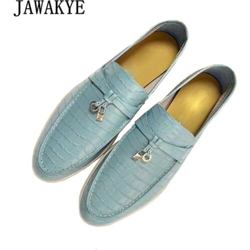 New Crocodile Leather Business Casual Men Shoes Metal Lock Decor Slip-on Driving Shoes 2020 Autumn Comfort Sole Men Loafers