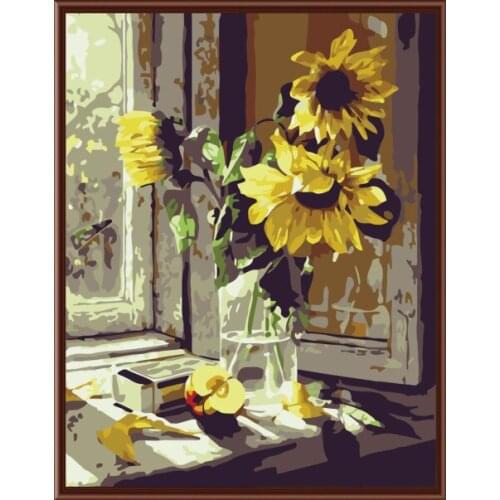 DRAWJOY Framed DIY Oil Painting By Numbers Sunflower Wall Decor For Living Room Painting&Calligraphy Wall Art