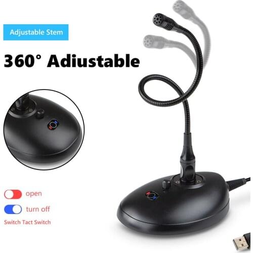 EJU03 USB Desktop Microphone with Mute Button 360 Gooseneck Design Condenser Mic for Laptop Computer PC Gaming Live Streaming