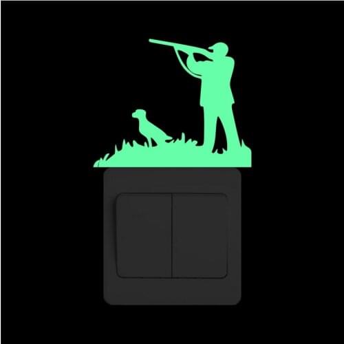 Hunting Man and His Dog Light Switch Sticker Dark Glow Wall Sticker Kids Room Decoration Luminous Stickers Home DIY Decor Decals