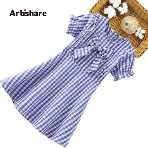 Girl Dresses Plaid Pattern Girl Dress Big Bow Children Party Dresses Summer Clothes For Girls 6 8 10 12 14