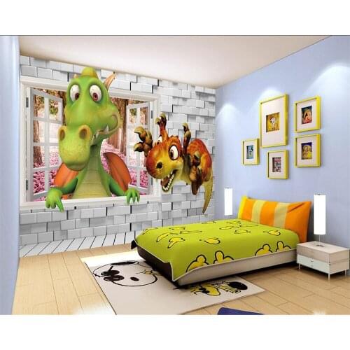 Beibehang Custom Wallpaper Kids Room Backdrop Wall 3D Dinosaur Stereo Dinosaur Cartoon Baby Room Background 3D Wallpaper mural