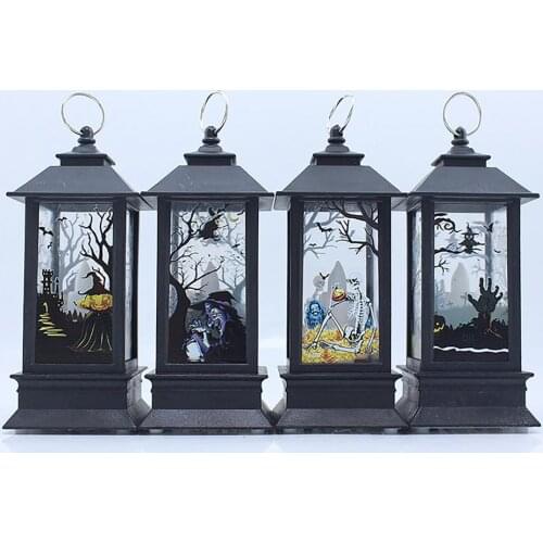 Portable Halloween LED Lantern Hanging Candle Lamp Flame Lamp Fireplace Light Ghost Festival Decoration Props Luminous Ornaments