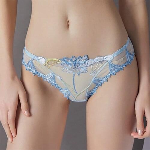 Transparent Womens Panties Lace Briefs Low Waist Lingerie Cotton Crotch Hollow Out Underwear Women