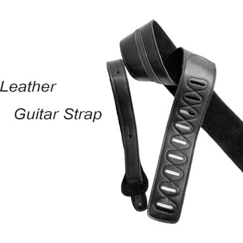 Black/Red/Silver Adjustable Leather Belt Acoustic Guitar Strap