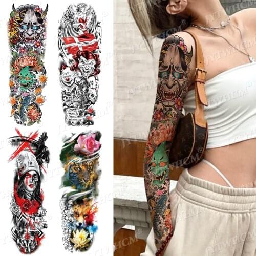 Sleeve Tattoo Tiger Skull Waterproof Temporary Tattoo Sticker God Monster Tribe Body Art Large Arm Full Fake Tatoo For Women Men