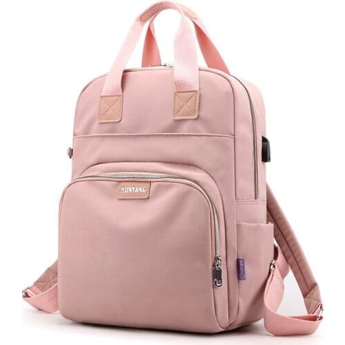 Fashion Women Waterproof USB Charging Backpack Leisure Travel Oxford Girls Female College Rucksack 15.6 Inch Laptop School Bag