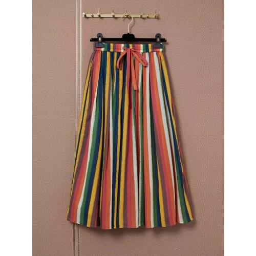 Vintage Long Skirts Women 2021 Summer High Waist Elastic Color Patchwork Pleated Skirts Retro Style Runway Top Skirt