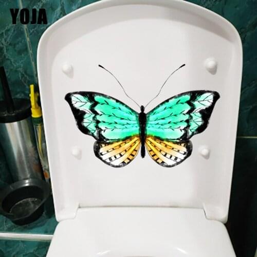 YOJA 21.1X14.2CM Green Cartoon Butterfly Childern Bedroom Wall Decor WC Sticker Toilet Seat Decal T1-2067