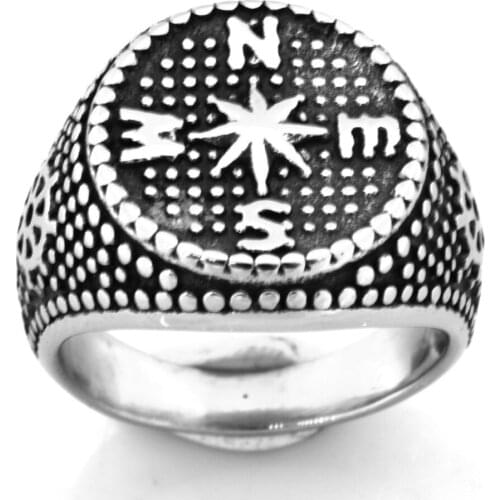 FANSSTEEL Stainless Steel Jewelry Marine Rudder North South East West Compass Ring FSR20W29