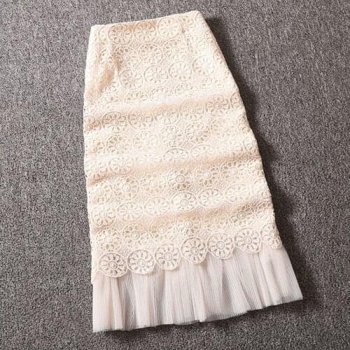 Splicing Mesh Summer Korean Sexy Elegant Female High Waist Bag Hip Fashion Embroidery Length Skirt Slim A-line Skirt