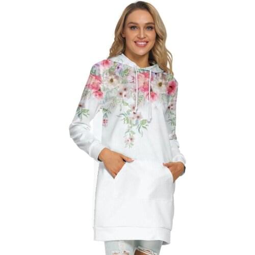 Autumn Winter Mid-length Hoodies Women Pack hip Sweatshirt 3D Floral Harajuku Large Size Womens Hooded Tops sudaderas de mujer