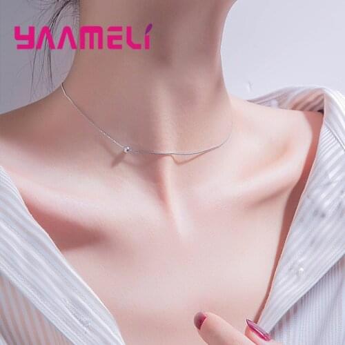Real 925 Sterling Silver Round Bead Choker Necklace Short Chain for Fashion Women Minimalist Fine Jewelry Cute Accessories Gift