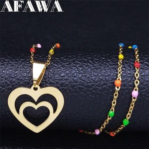 2021 7 Colors Love Heart Stainless Steel Chain Necklace Women Gold Color Pendant Necklace Jewelry collares para mujer NXS01