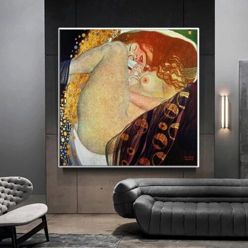 Famous Gustav Klimt Danae (dusty) Oil Painting Mural Classic Portrait Canvas Art Prints Home Interior Decoration