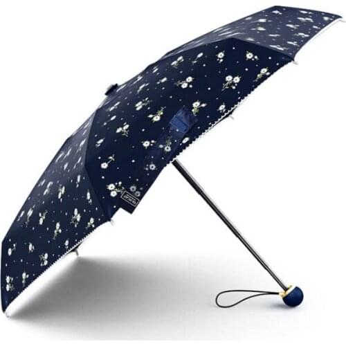 Umbrella Summer Black Coating Garden Broken Flowers UV Protection Strengthening UPF 50+ High Density Five-folding Bone Umbrella