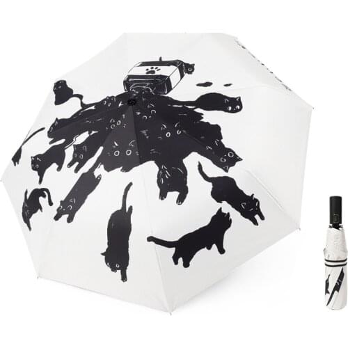 Cat Flowers Umbrella Women Windproof Ultralight Sun Rain Automatic Umbrella Rain Girl Three-Folding Travel Umbrella Parasol