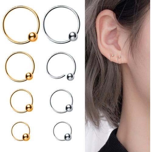 1PCS Nose Circle Hoop Earrings Black Stainless Steel Ball Bead Ring Ear Fashion Helix Cartilage Piercing