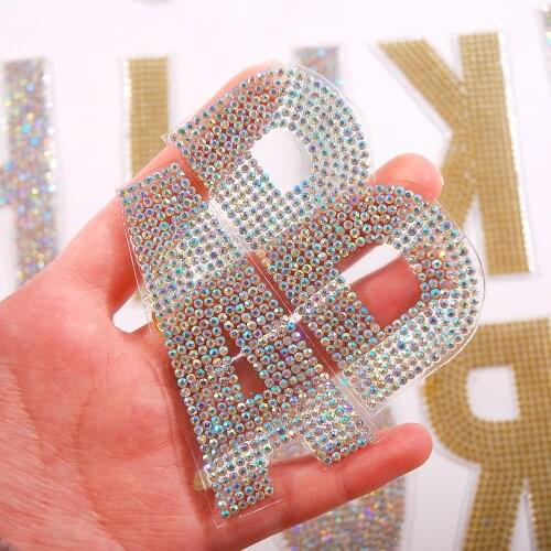 13/26 Pcs A-Z Capital Rhinestone Alphabet Letter Patches Iron on Hotfix Glass Rhinestones Transfer Applique Patches Letter Stick