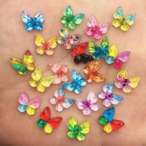 200pcs Resin Bling Resin 10mm Colorful Butterflies Flatback Rhinestone Ornaments DIY Wedding Appliques Craft G55*5
