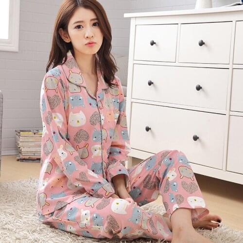 2019 Women Pajamas Set Autumn Winter Cotton Girls Pyjamas Cartoon Long Sleeve Cute Pijama Casual Soft Plus Size Female Homewear