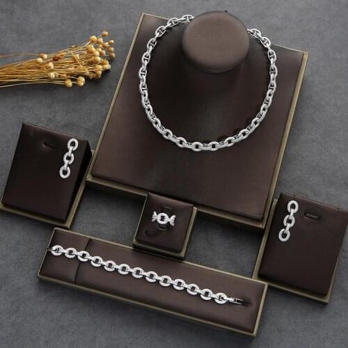 4pcs Wedding Jewelry Set For Women Full Cubic Zircon Copper Party Engagement include Earring Necklace Ring bracelet FV00426