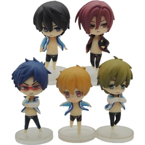 5Pcs/Lot 6cm Japanese Anime Free! Iwatobi Swim Club Rin Macoto Haruka Nanase Rei PVC Action Figure Toy Collection Model Doll