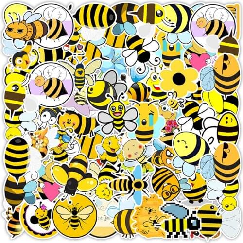 50PCS Cute Bee Animal Sticker Cartoon Insect Honey On Laptop Guitar Phone Bottle Bike Kids Gift Wrapping Decals Stickers