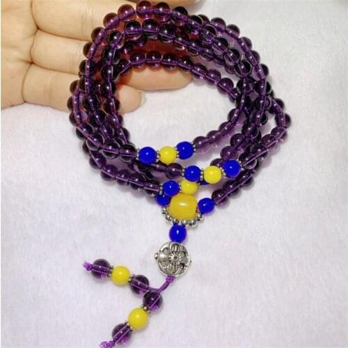 6mm 108 Amethyst Gemstone Bead energy Bracelet Bless Colorful Chic Lucky Elegant Meditation Chakra Buddhism Healing Pray Fancy