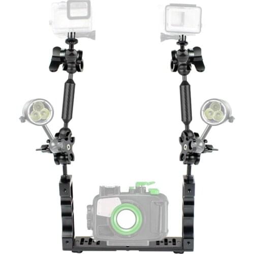 PULUZ Dual Handle Aluminium Tray Stabilizer & 4 xDual Ball diving Clamp & 2 x7 inch Underwater Floating Arm&2 xBall Head Adapter