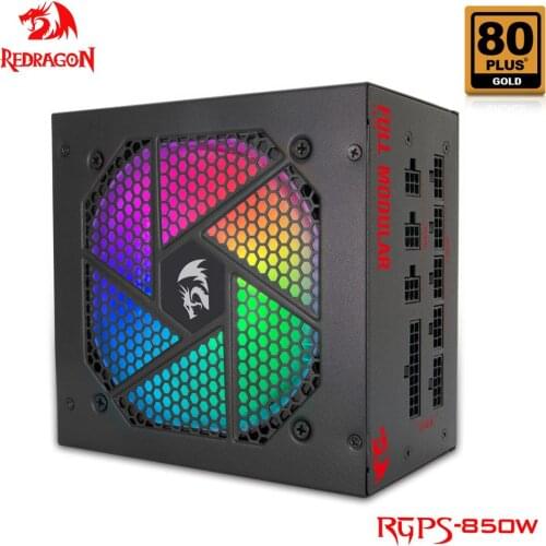 REDRAGON RGPS 850W PC RGB PSU Power Supply 80PLUS GOLD Gaming Quiet 120mm Fan 24pin ATX/EPS 12V APFC FULL MODULAR computer BTC