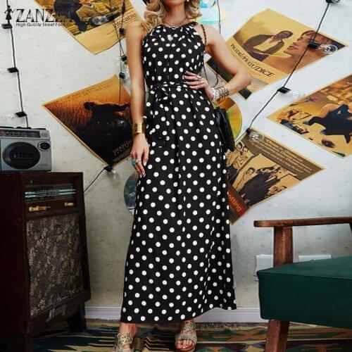 Bohemian Polka Dots Dress Womens Summer Sundress ZANZEA 2021 Casual Halter Neck Maxi Vestidos Female Printed Robe Plus Size 5XL