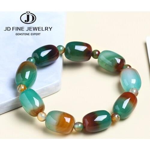 JD High Quality Colorful Green Peacock Agates Drum Shape Bracelet Natural Stone Barrel Beads Bracelet Accessory For Jewelry
