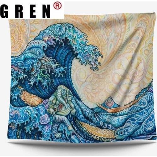 GREN Kanagawa Ocean Wave Tapestry Wall Hanging Covering Rug Background Cloth Beach Mat Blanket Art Bedroom Dorm Home Decor