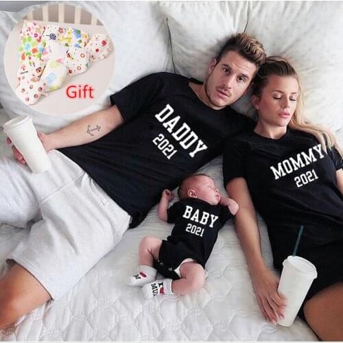 Funny Daddy Mommy Baby 2021 Family Matching Clothes Cotton Father Son Mother and Daughter Tshirts Baby Bodysuit Kids Tshirt
