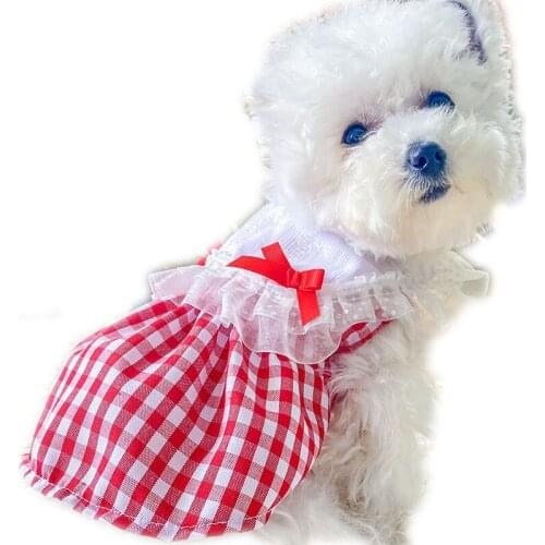 Red Plaid Dog Clothes Summer Cat Dress Shirt Big Lapel With Bowknot Princess Skirt For Bichon Yorkie Dog Weeding Dress Outfit XL