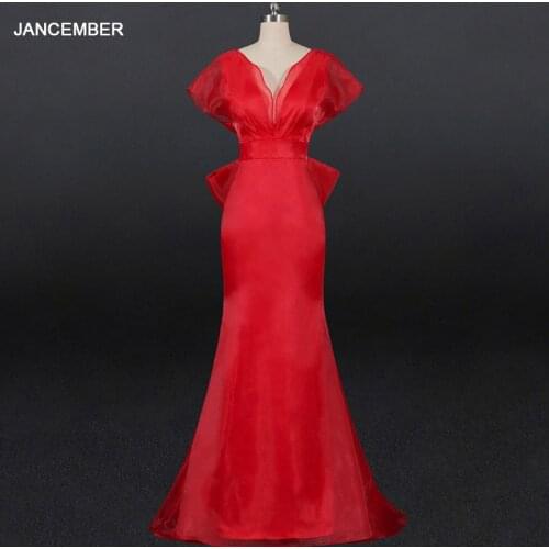 LSDZ48 Red Sexy Slim Transparent Lace V-neck Party Evening Dress Customizable Bow Belt Backless Fishtail Skirt