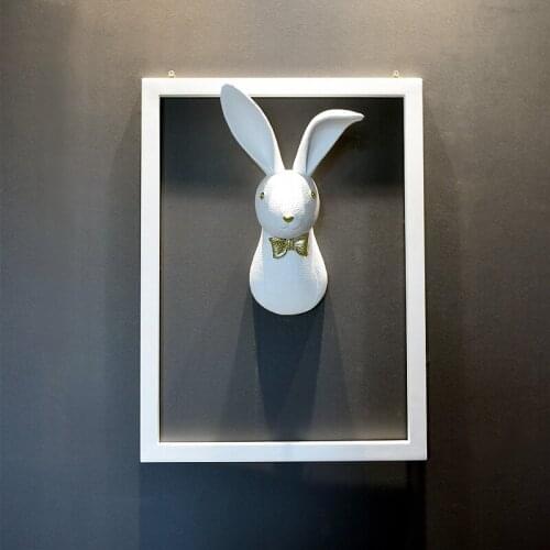Cute Simple 3D wall-hanging-decor rogue rabbit sculpture Ornaments resin animal head creative background wall decorations