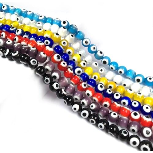 4/6/8/10mm Multicolor Round Shape Evil Eye Beads Lampwork Glazed Glass Beads for Bracelet Necklace DIY Trending Jewelry Making