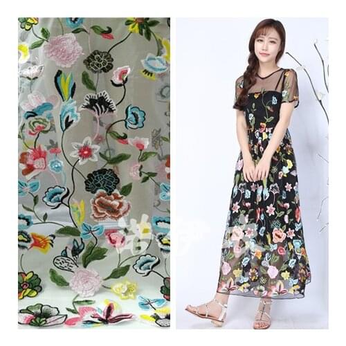 Fashion womens wear childrens wear shark seaweed mesh embroidered lace fabric embroidered fabric