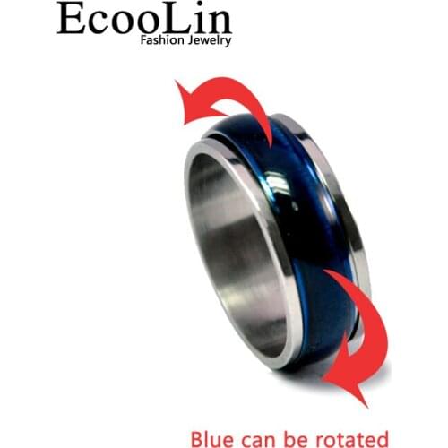 Hot Sale New Fashion Jewelry top Blue Cat-eye Enamel men women Rotation Stainless steel wedding Ring women mens rings LB221